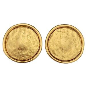 Premier Gold Tone Hammered Round Ribbed Disc Clip On Earrings, Signed K714